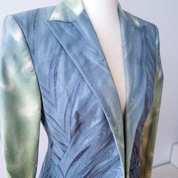 Roberto Cavalli Vintage SS2001 Collection Teal Gold Cupro Denim Blazer RARE - Picture 1 of 14
